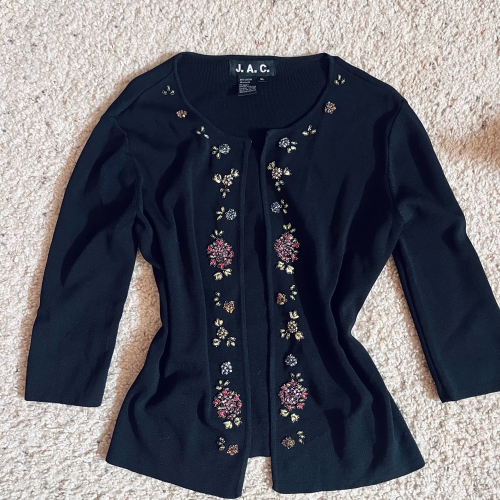 J.A.C. Black Floral Embroidered Cardigan